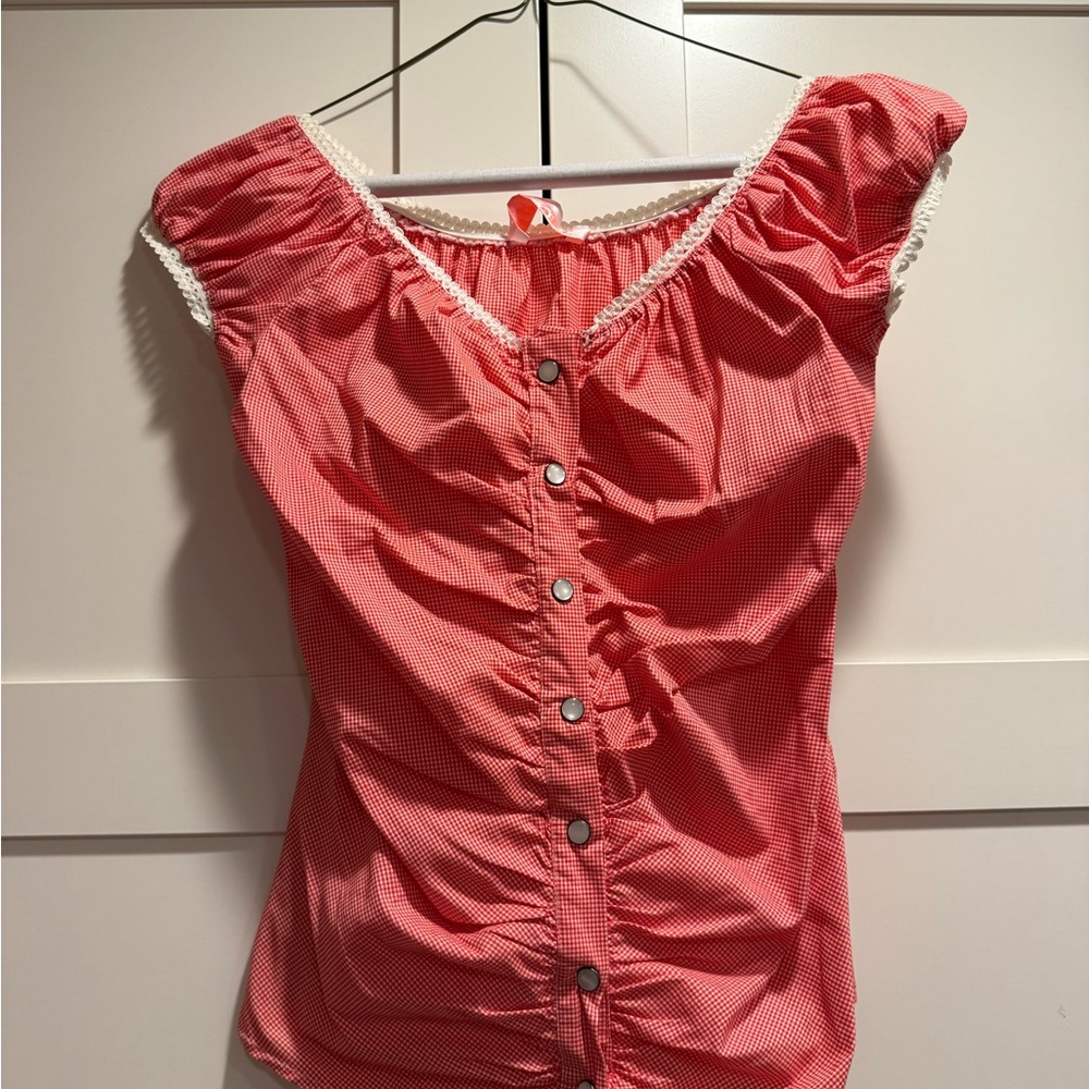 Red Button-Up Women's Top